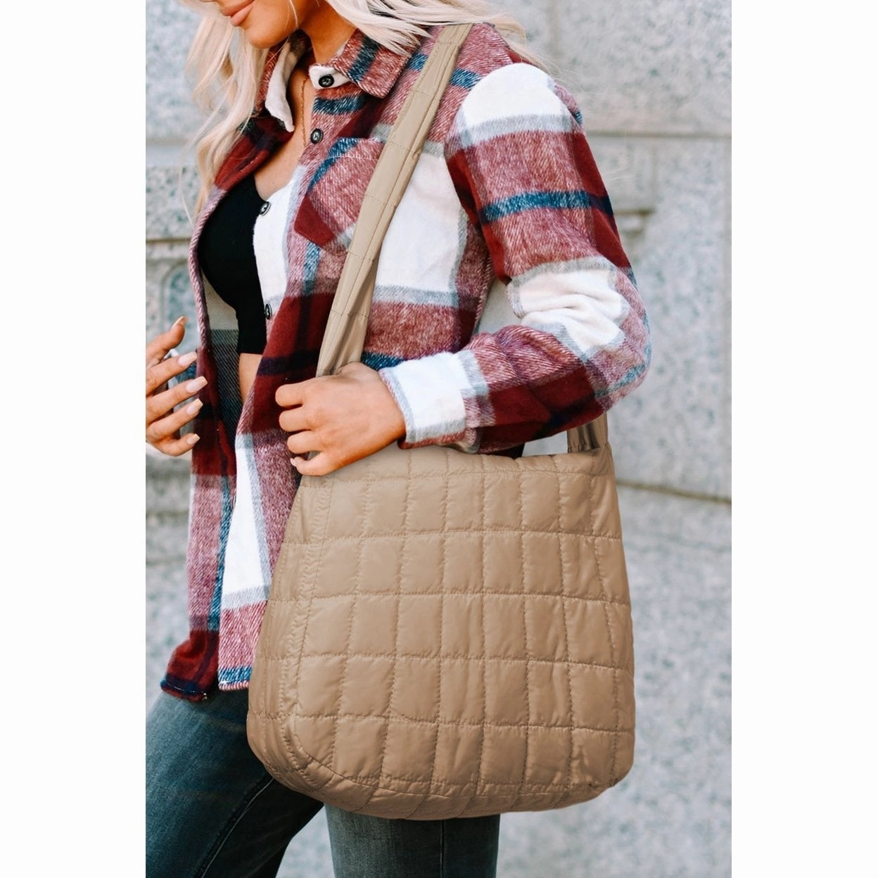 Kylie Quilted Zipper Tote Bag - ONE SIZE