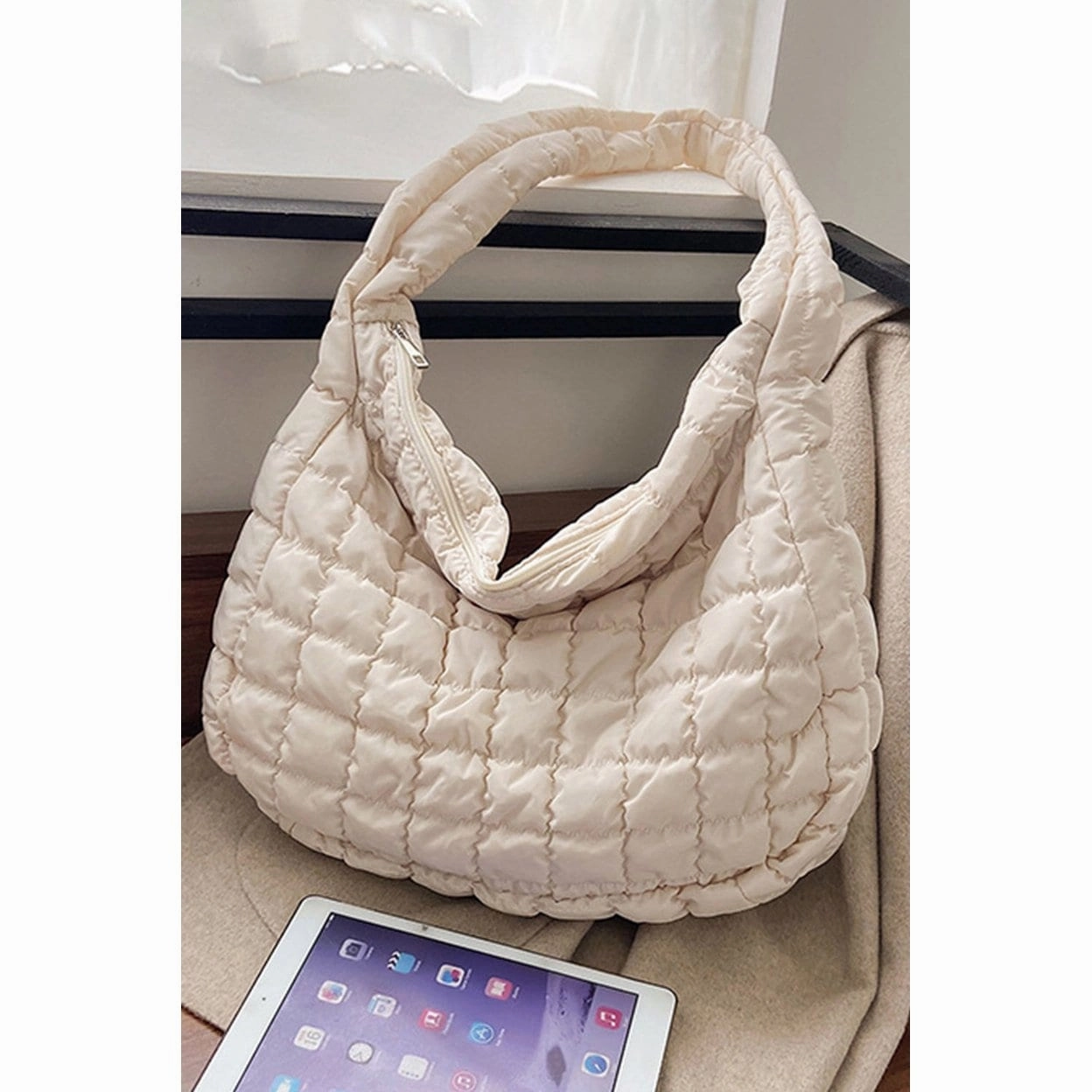 Kylie Quilted Zipper Tote Bag - ONE SIZE