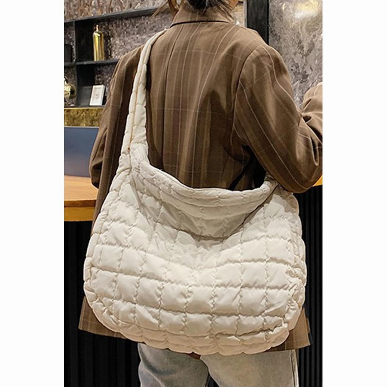 Kylie Quilted Zipper Tote Bag - ONE SIZE