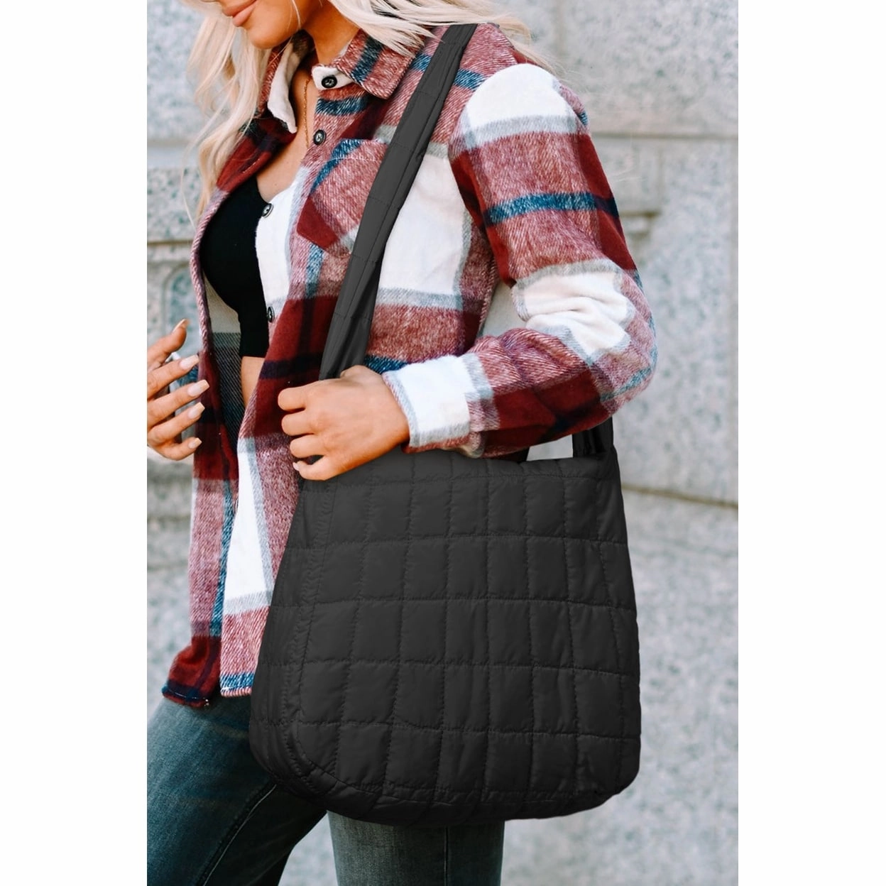 Kylie Quilted Zipper Tote Bag - ONE SIZE