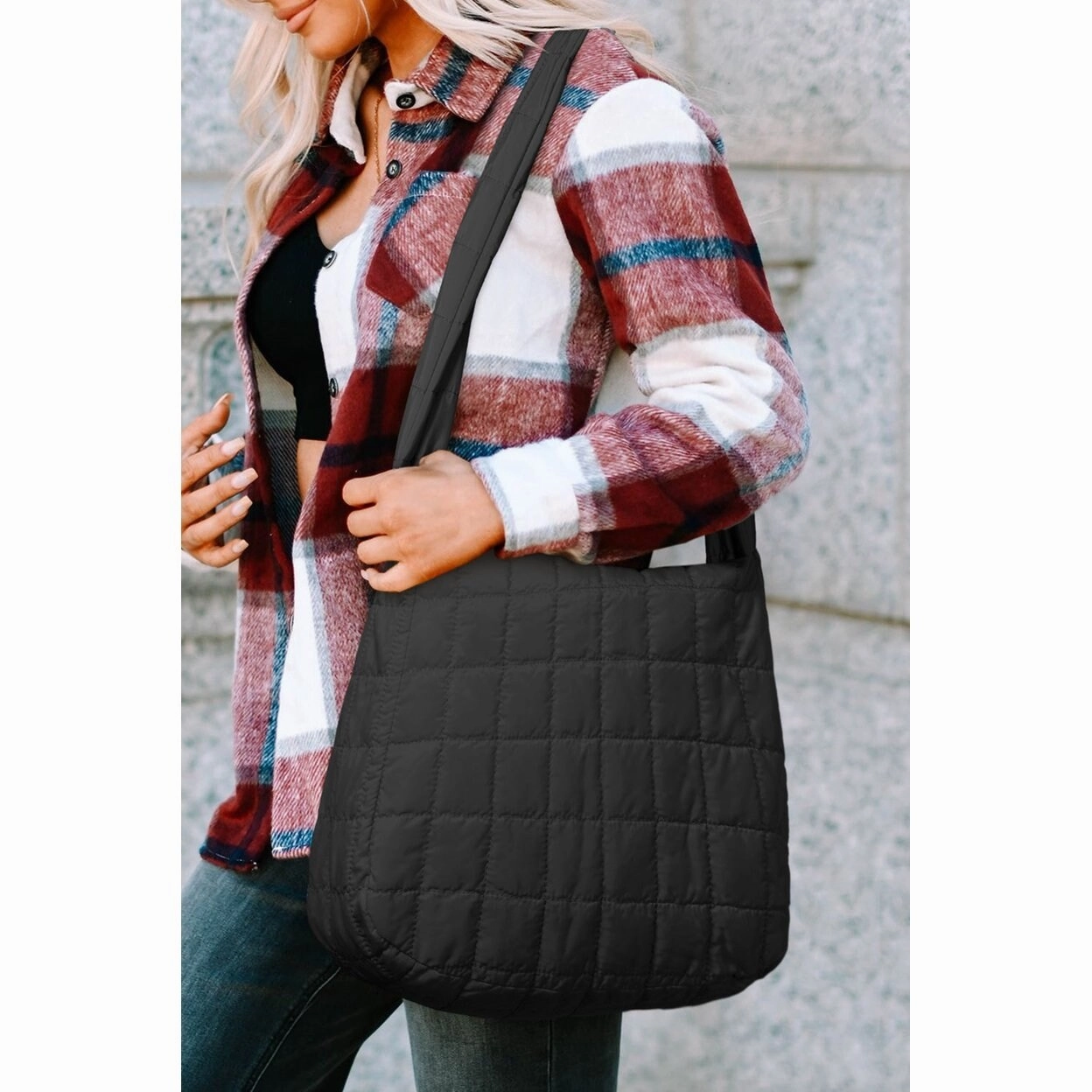 Kylie Quilted Zipper Tote Bag - ONE SIZE