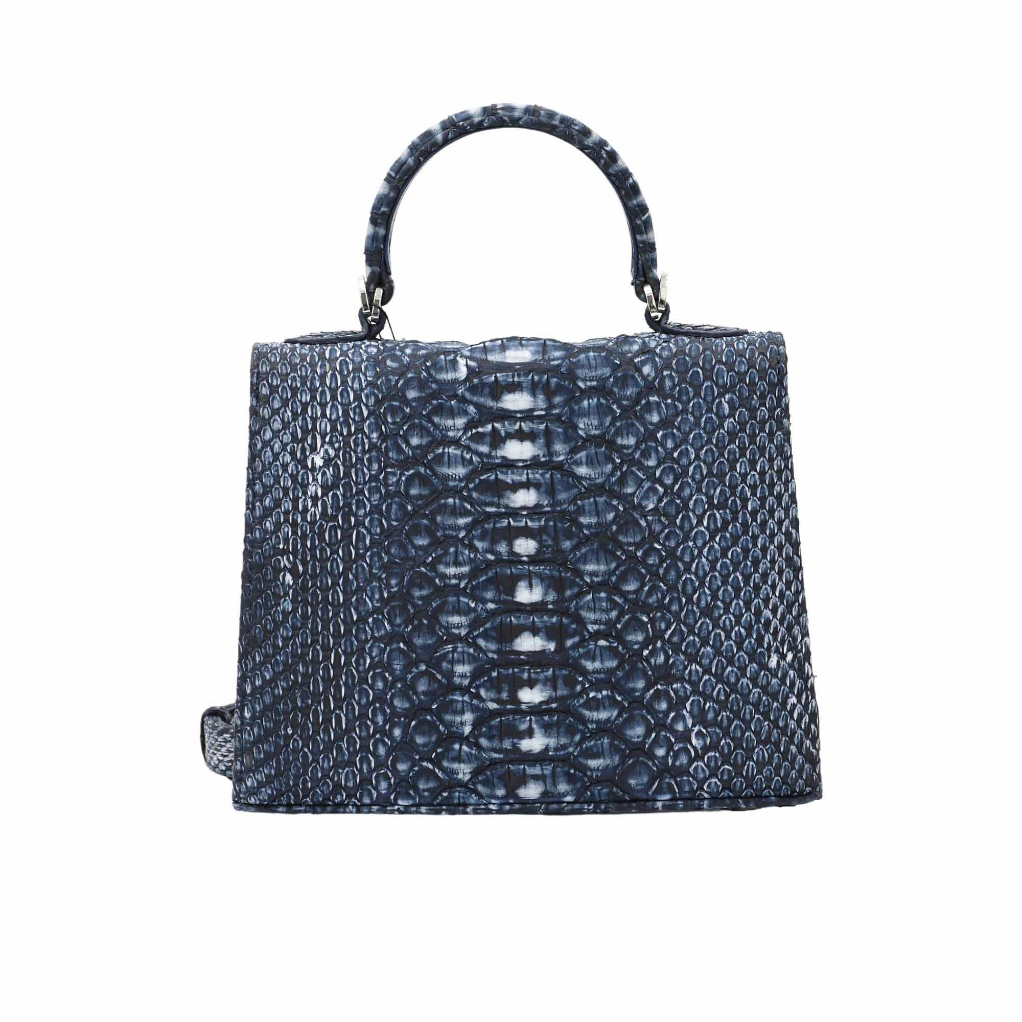 Kyra Women's Luna Blue Boxy Structured Hand Bag, Hardware in the middle
