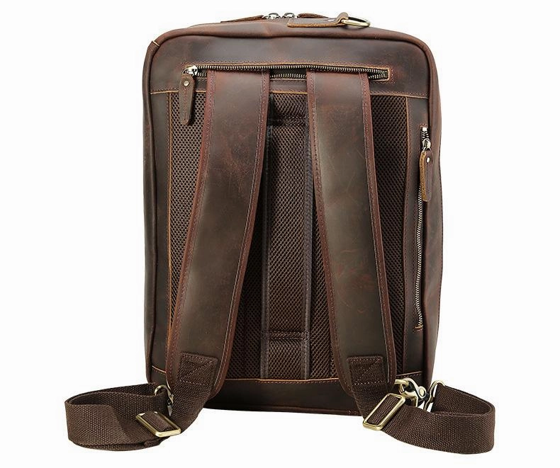 Large Brown Leather Mens Briefcase 15inch Laptop Backpack Work Bag Travel Bag For Men