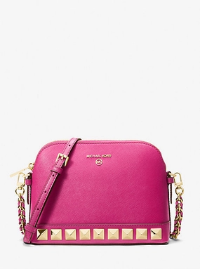Large Studded Saffiano Leather Dome Crossbody Bag