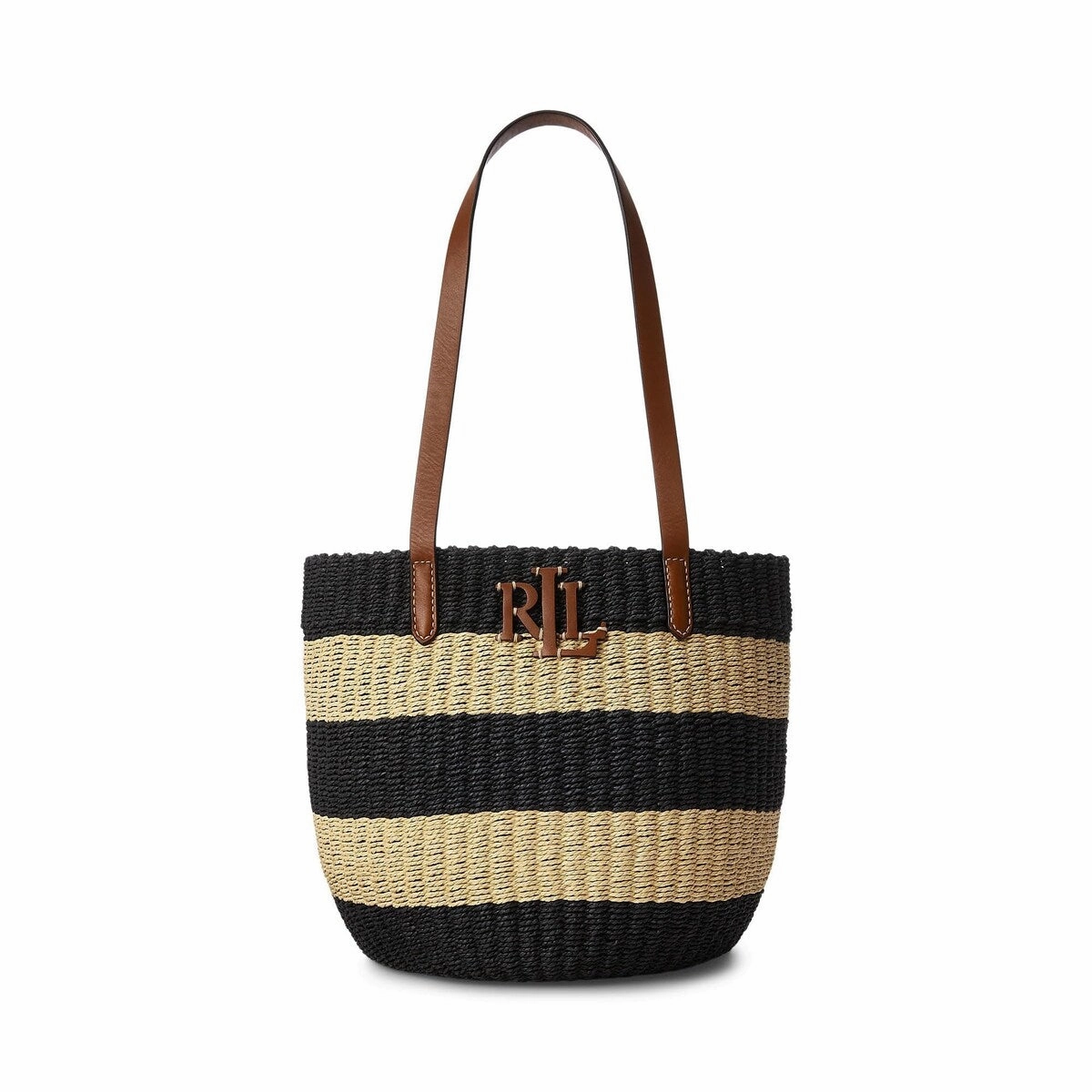 Lauren Ralph Lauren Womens Striped Straw Medium Hartley Tote Bag