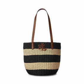 Lauren Ralph Lauren Womens Striped Straw Medium Hartley Tote Bag