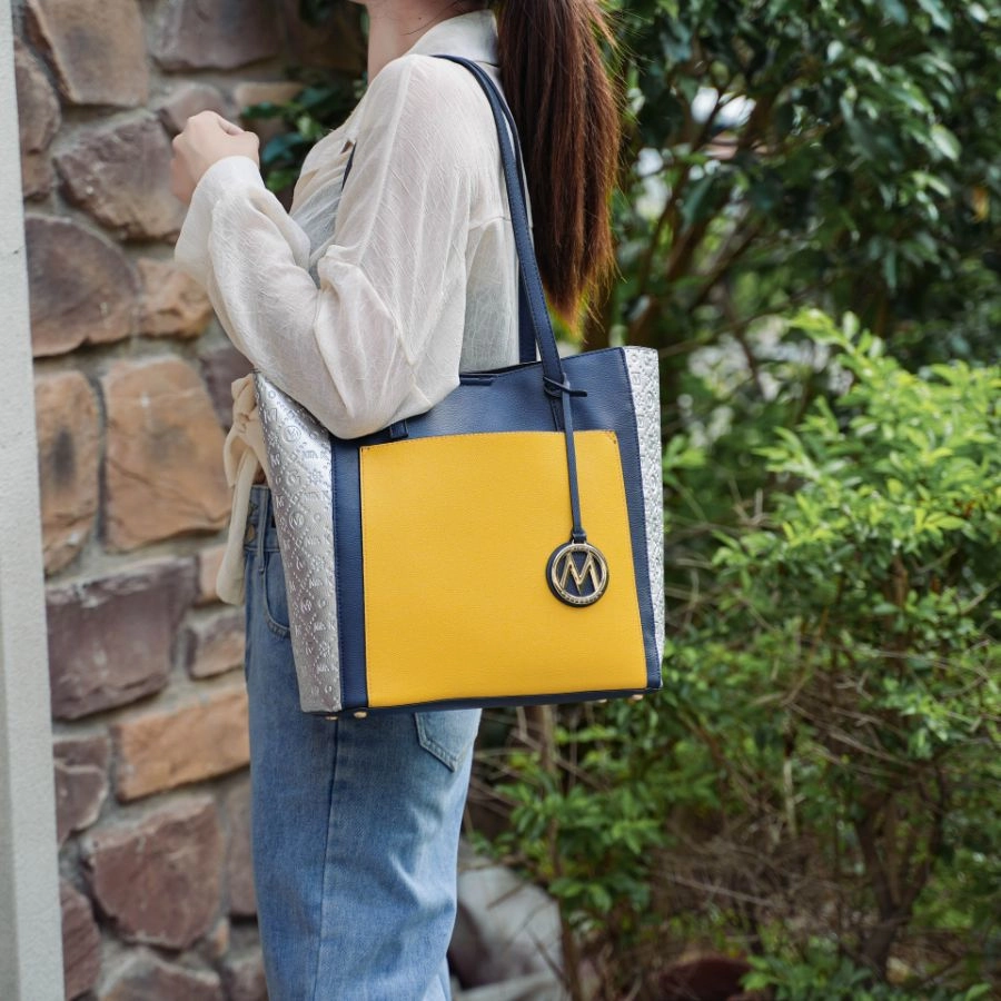 Leah Vegan Leather color-block Womens Tote Bag