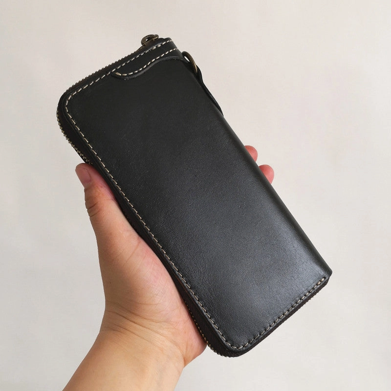 Leather Biker Wallet Leather Biker Chain Wallet Mens Vintage Biker Long Zip Wallet for Men