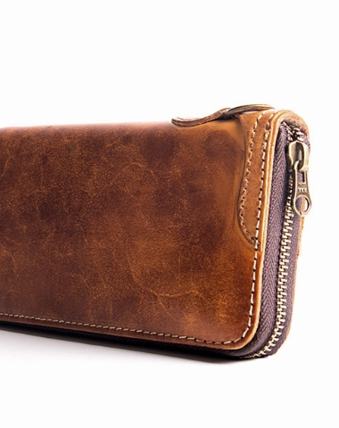 Leather Biker Wallet Leather Biker Chain Wallet Mens Vintage Biker Long Zip Wallet for Men