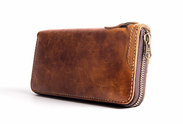 Leather Biker Wallet Leather Biker Chain Wallet Mens Vintage Biker Long Zip Wallet for Men