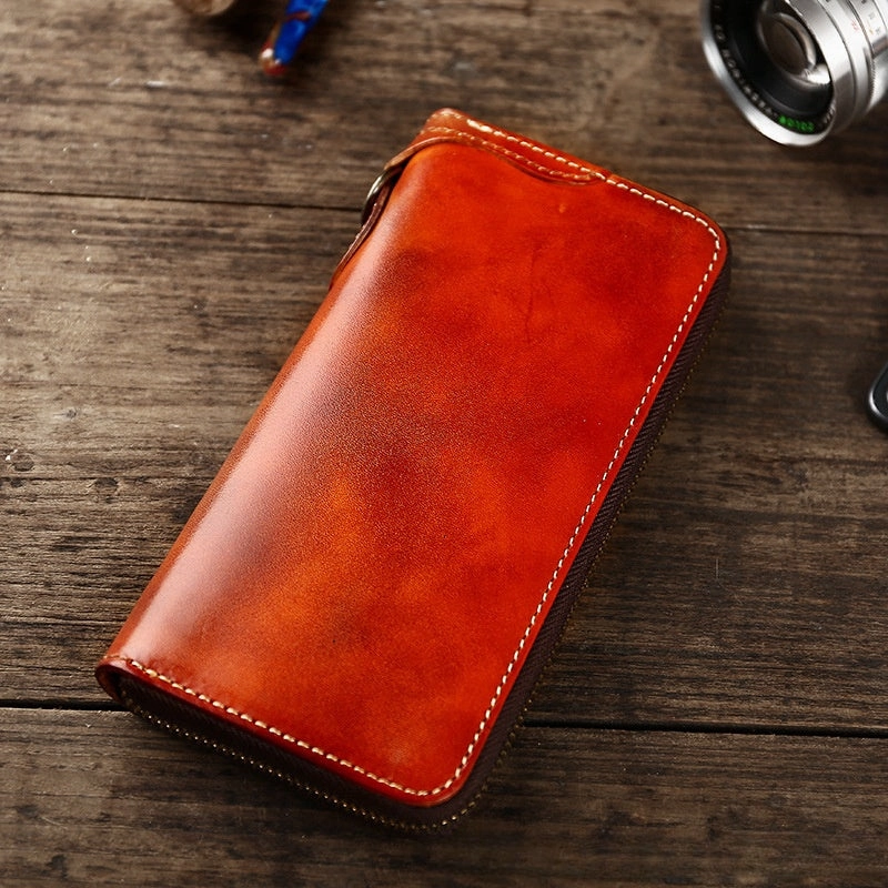 Leather Biker Wallet Leather Biker Chain Wallet Mens Vintage Biker Long Zip Wallet for Men