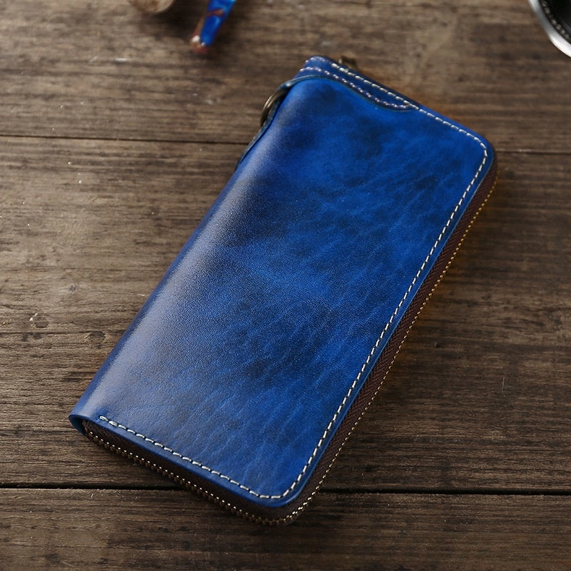 Leather Biker Wallet Leather Biker Chain Wallet Mens Vintage Biker Long Zip Wallet for Men