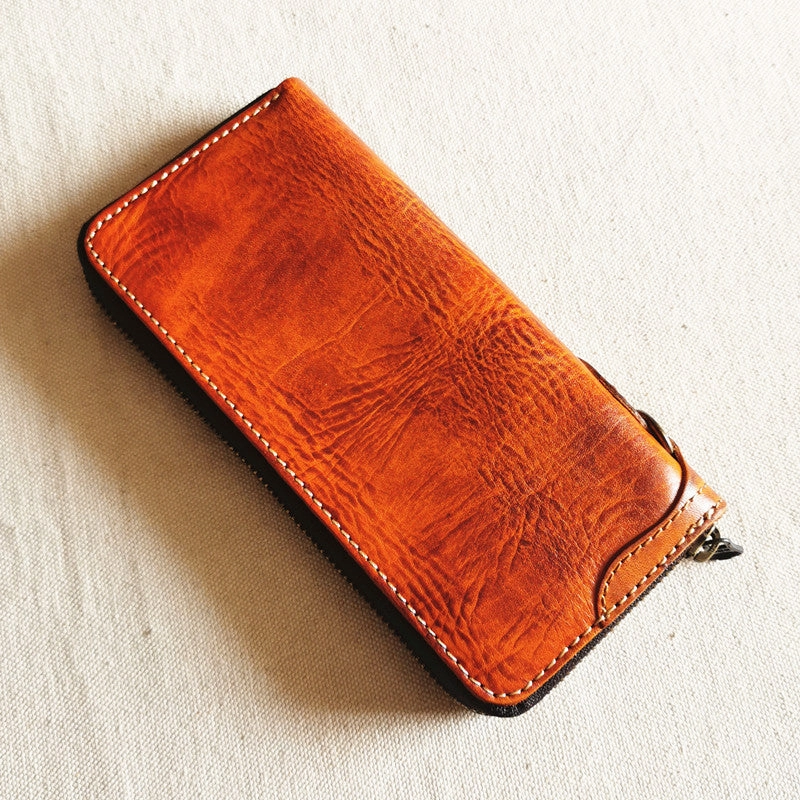 Leather Biker Wallet Leather Biker Chain Wallet Mens Vintage Biker Long Zip Wallet for Men