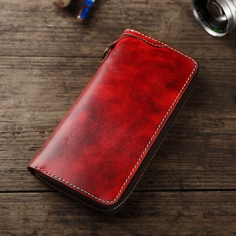 Leather Biker Wallet Leather Biker Chain Wallet Mens Vintage Biker Long Zip Wallet for Men