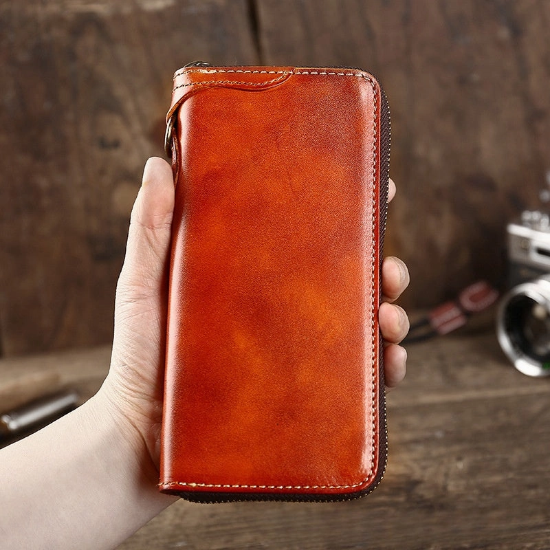 Leather Biker Wallet Leather Biker Chain Wallet Mens Vintage Biker Long Zip Wallet for Men
