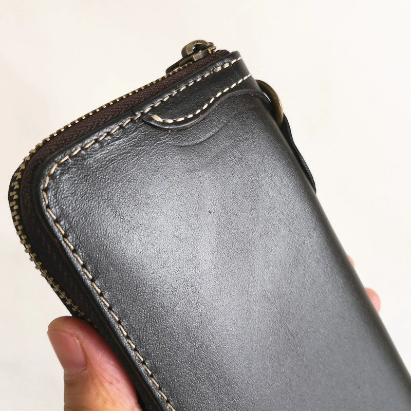 Leather Biker Wallet Leather Biker Chain Wallet Mens Vintage Biker Long Zip Wallet for Men