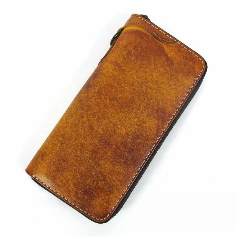 Leather Biker Wallet Leather Biker Chain Wallet Mens Vintage Biker Long Zip Wallet for Men