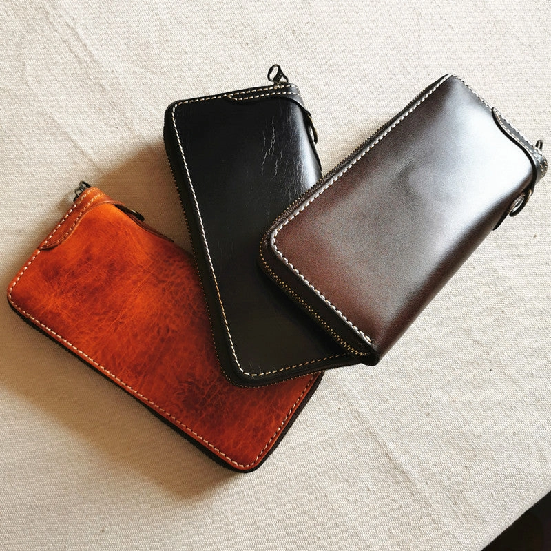Leather Biker Wallet Leather Biker Chain Wallet Mens Vintage Biker Long Zip Wallet for Men