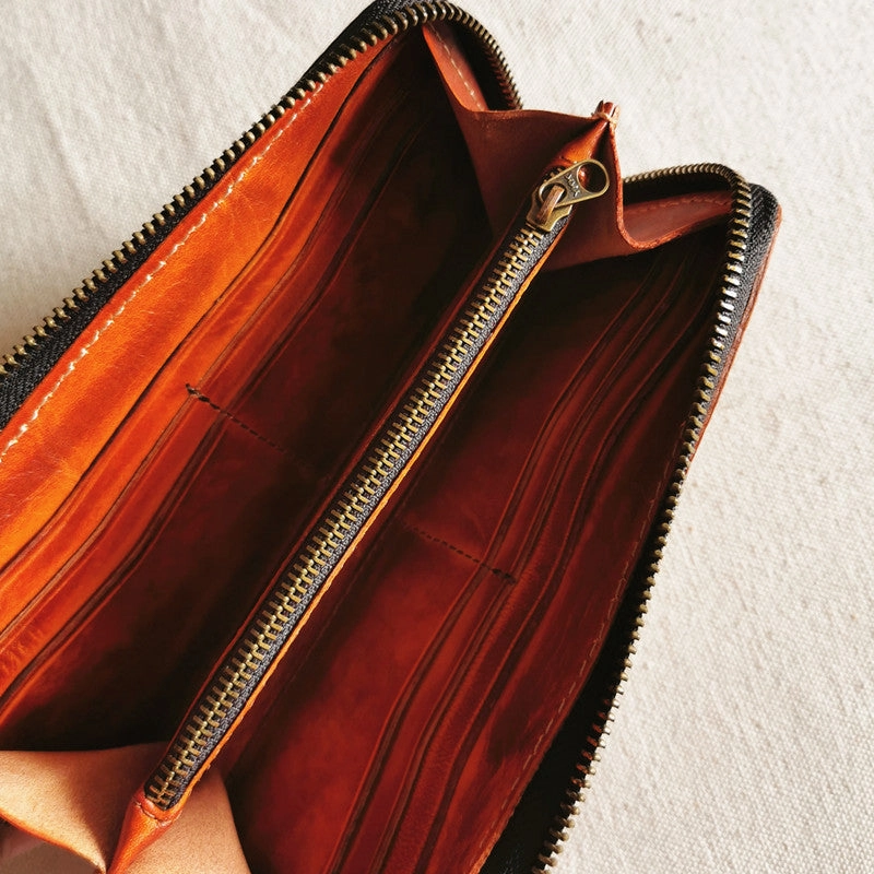 Leather Biker Wallet Leather Biker Chain Wallet Mens Vintage Biker Long Zip Wallet for Men