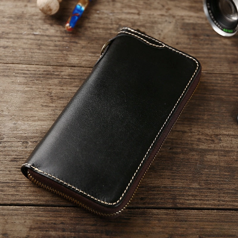 Leather Biker Wallet Leather Biker Chain Wallet Mens Vintage Biker Long Zip Wallet for Men