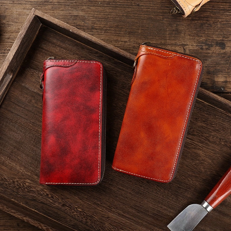 Leather Biker Wallet Leather Biker Chain Wallet Mens Vintage Biker Long Zip Wallet for Men