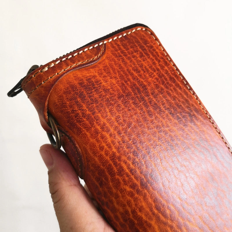 Leather Biker Wallet Leather Biker Chain Wallet Mens Vintage Biker Long Zip Wallet for Men