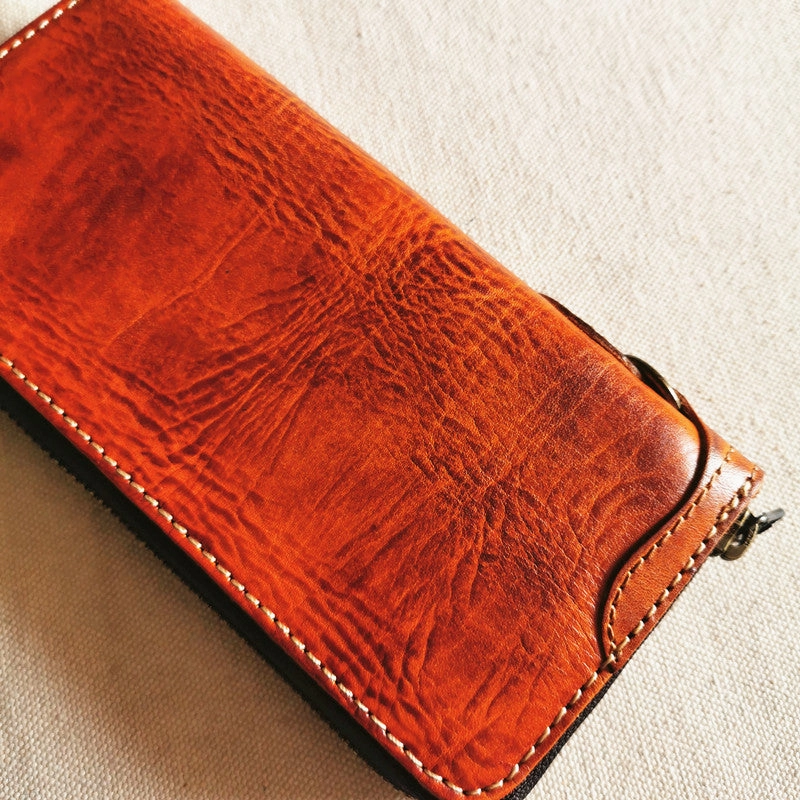 Leather Biker Wallet Leather Biker Chain Wallet Mens Vintage Biker Long Zip Wallet for Men