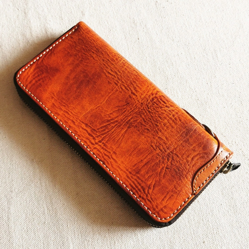 Leather Biker Wallet Leather Biker Chain Wallet Mens Vintage Biker Long Zip Wallet for Men