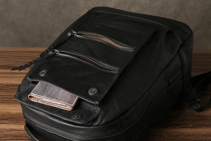 Leather Cool Mens Backpack Large Black Travel Backpack Hiking Backpack for men