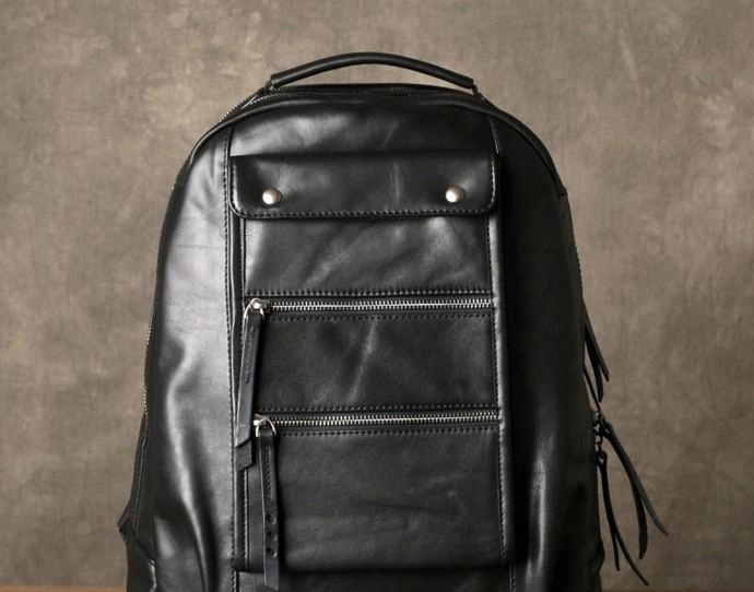 Leather Cool Mens Backpack Large Black Travel Backpack Hiking Backpack for men
