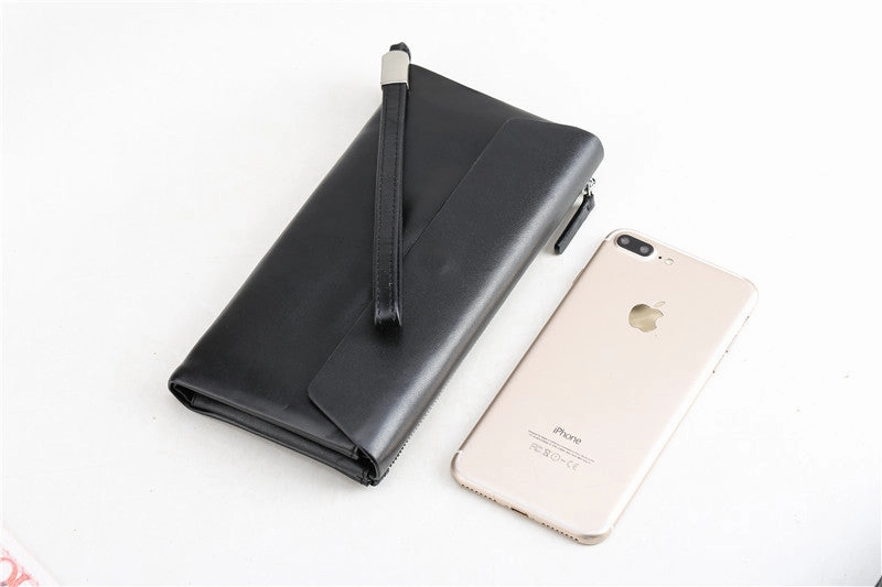 LEATHER Long Wallet for MEN Black Clutch Wristlet Bag FOR MEN