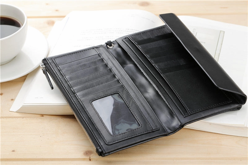 LEATHER Long Wallet for MEN Black Clutch Wristlet Bag FOR MEN