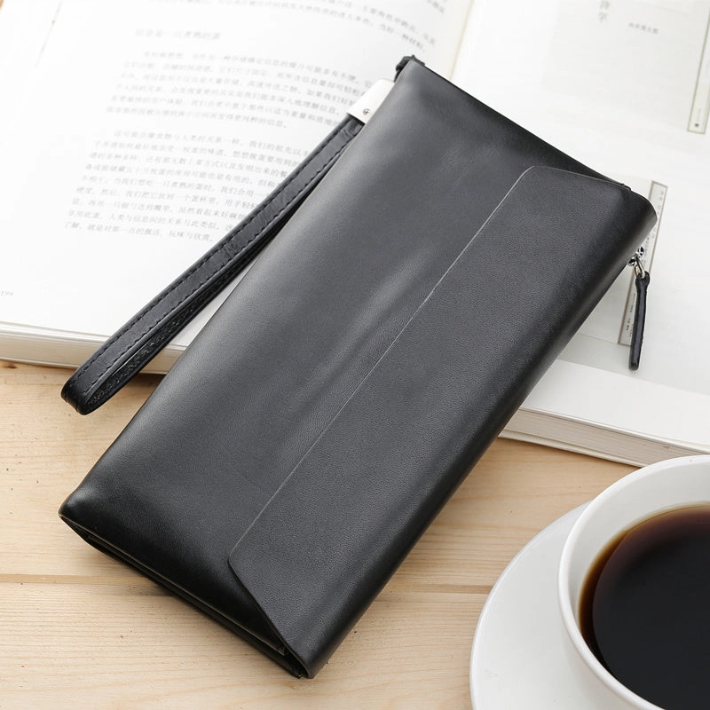 LEATHER Long Wallet for MEN Black Clutch Wristlet Bag FOR MEN