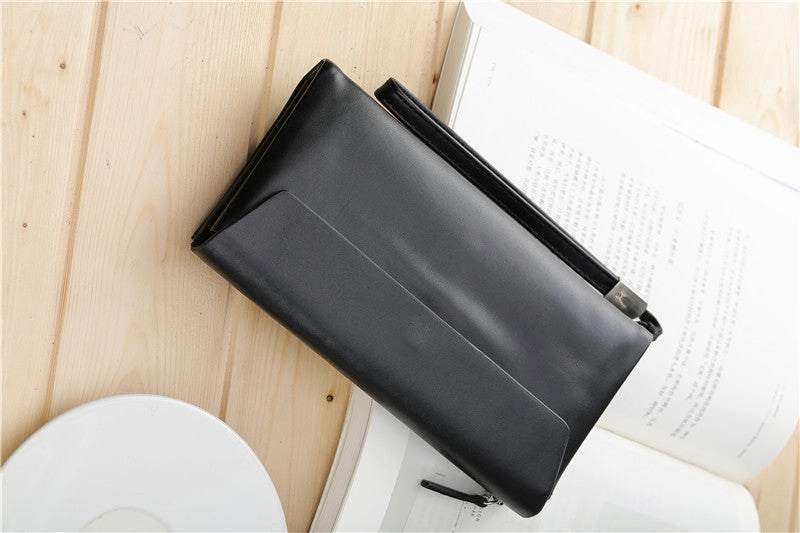 LEATHER Long Wallet for MEN Black Clutch Wristlet Bag FOR MEN