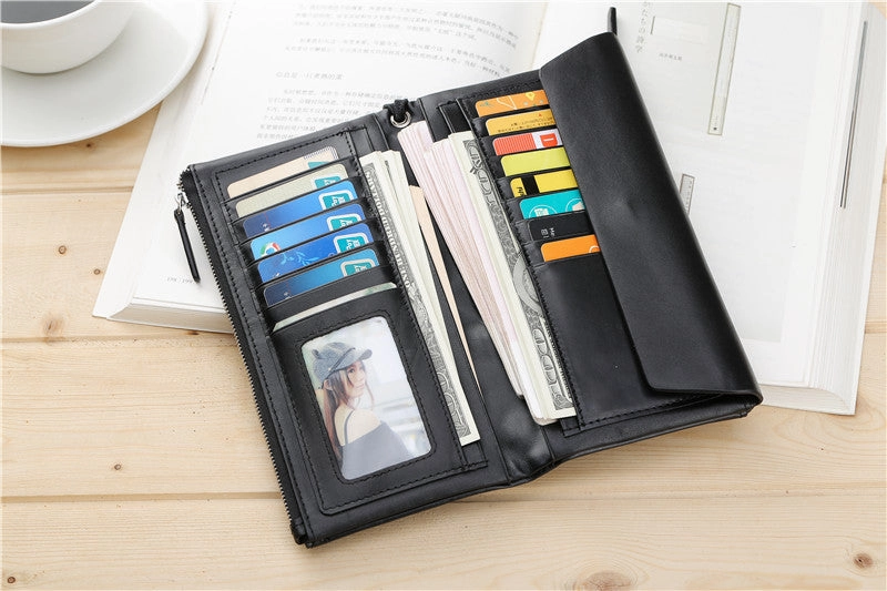 LEATHER Long Wallet for MEN Black Clutch Wristlet Bag FOR MEN