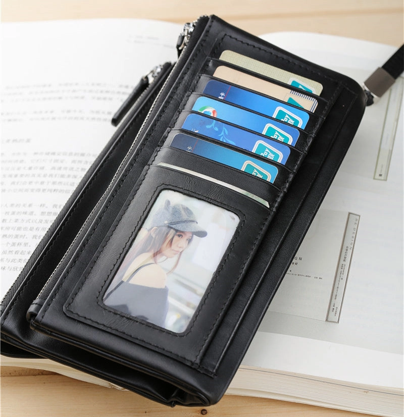 LEATHER Long Wallet for MEN Black Clutch Wristlet Bag FOR MEN