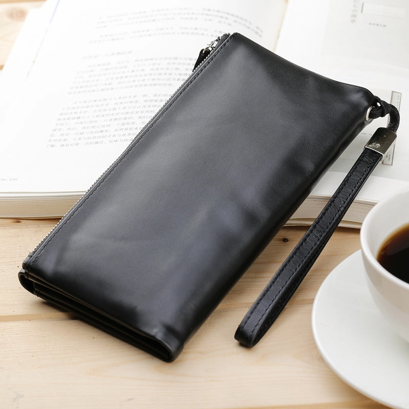 LEATHER Long Wallet for MEN Black Clutch Wristlet Bag FOR MEN