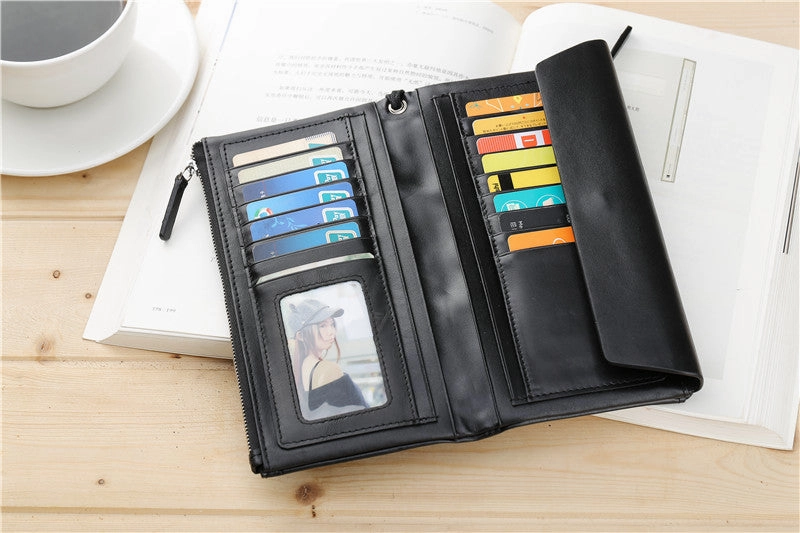 LEATHER Long Wallet for MEN Black Clutch Wristlet Bag FOR MEN