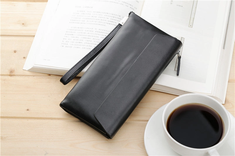 LEATHER Long Wallet for MEN Black Clutch Wristlet Bag FOR MEN