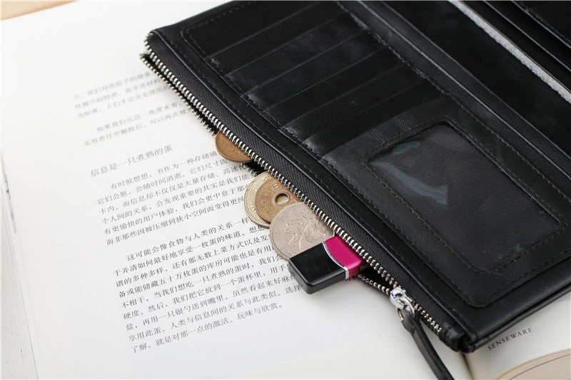 LEATHER Long Wallet for MEN Black Clutch Wristlet Bag FOR MEN