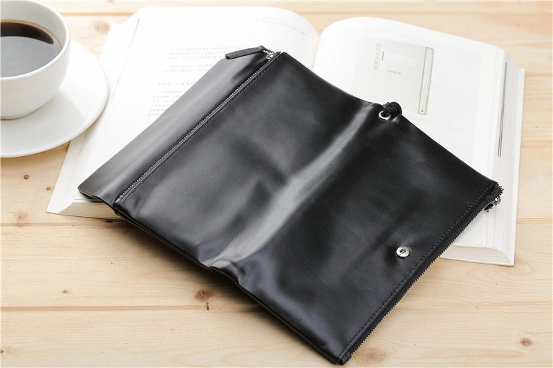 LEATHER Long Wallet for MEN Black Clutch Wristlet Bag FOR MEN