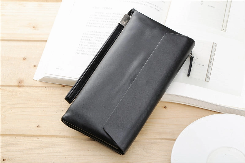 LEATHER Long Wallet for MEN Black Clutch Wristlet Bag FOR MEN