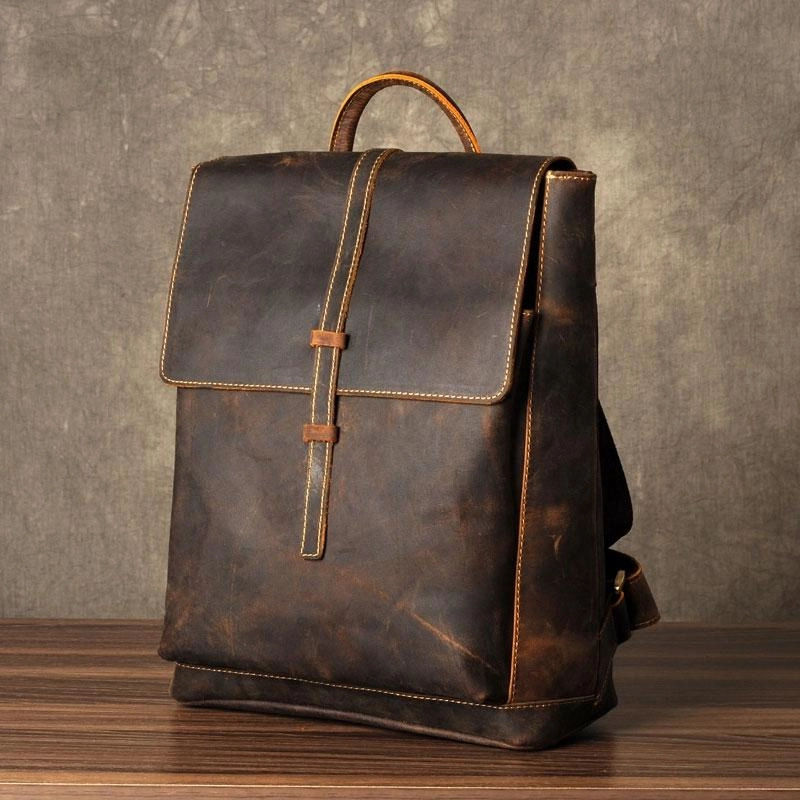 Leather Mens Cool Backpack Large Brown Travel Backpack School Backpack for men