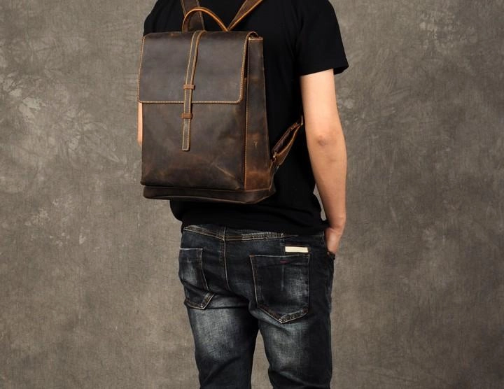 Leather Mens Cool Backpack Large Brown Travel Backpack School Backpack for men