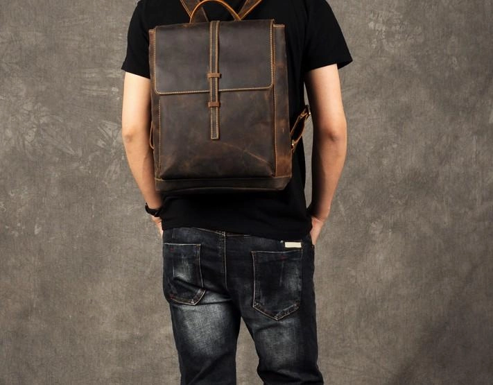 Leather Mens Cool Backpack Large Brown Travel Backpack School Backpack for men