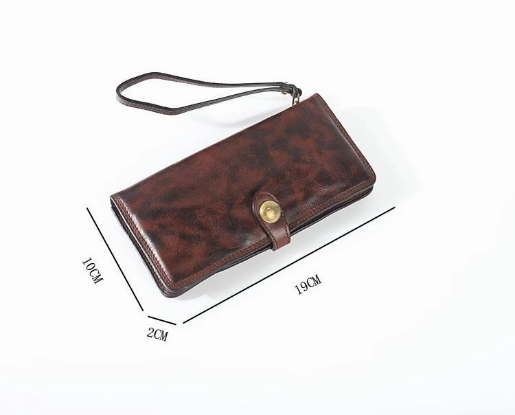 Leather Mens Cool Vintage Wallet Bifold Long Leather Biker Wallet Black Clutch Wristlet Wallet for Men