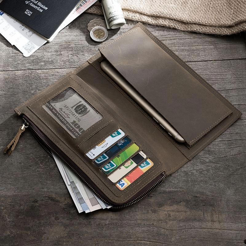 Leather Mens Long Wallet Cool Leather Wallet Long Bifold Wallets for Men