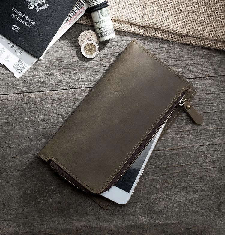 Leather Mens Long Wallet Cool Leather Wallet Long Bifold Wallets for Men
