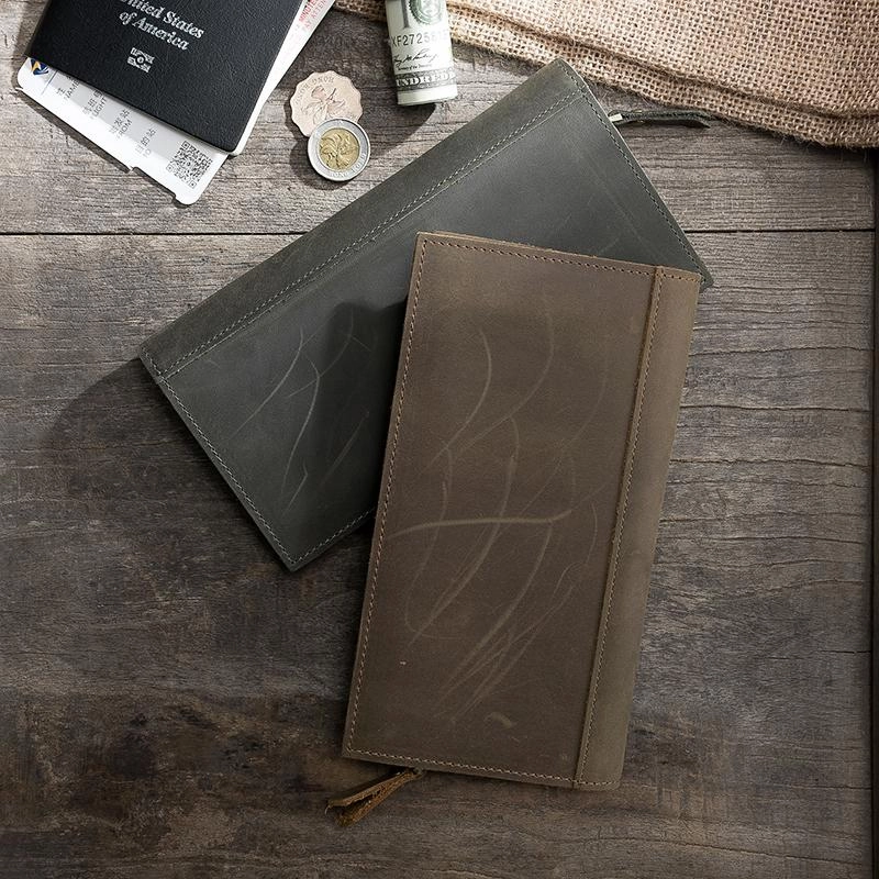 Leather Mens Long Wallet Cool Leather Wallet Long Bifold Wallets for Men