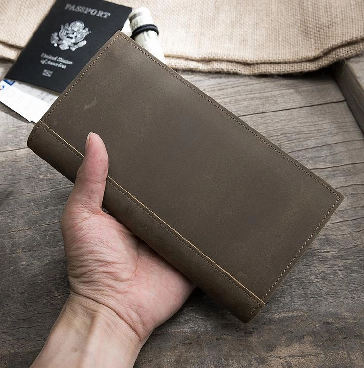 Leather Mens Long Wallet Cool Leather Wallet Long Bifold Wallets for Men